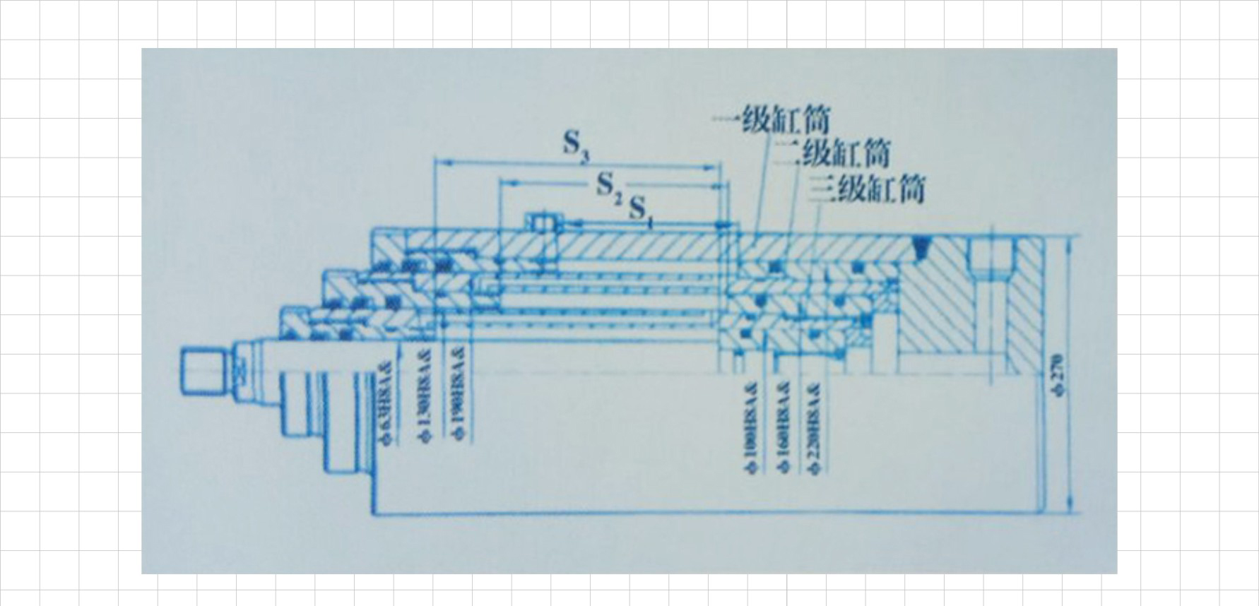 典型的雙作用多級液壓缸密封件結構平面圖