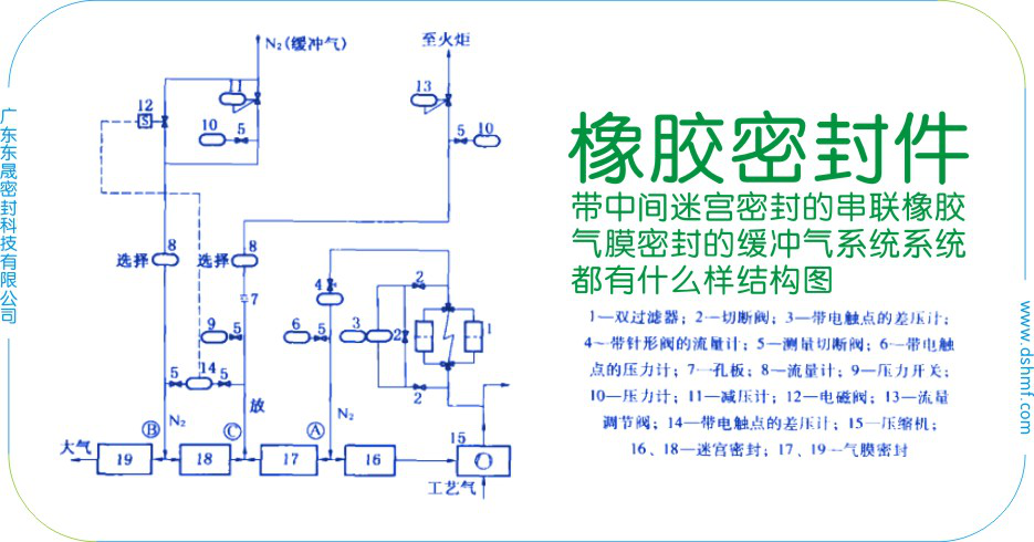 帶中間迷宮密封圈的串聯(lián)橡膠氣膜密封圈的緩沖氣系統(tǒng)系統(tǒng)結構圖