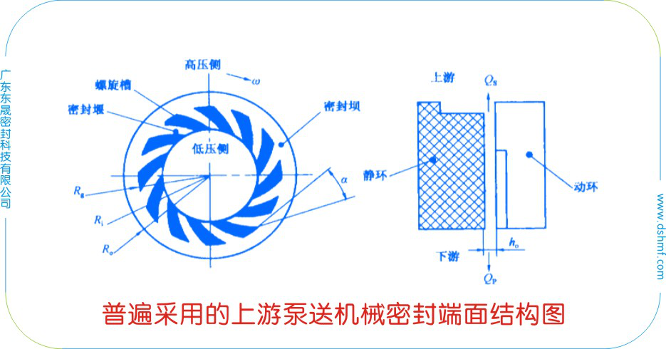 普遍采用的上游泵送液膜密封件端面結構圖