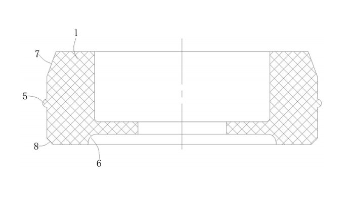 一種耐壓油封件-圖4是本實(shí)用新型最初加工時(shí)，密封腰部呈平直的薄片狀態(tài)下，耐壓油封件的剖視