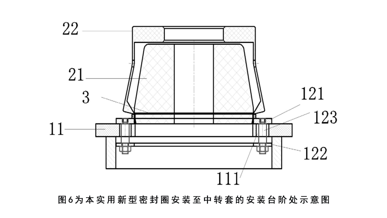 一種孔用密封圈快捷安裝夾具圖6為本實用新型密封圈安裝至中轉套的安裝臺階處示意圖 一種孔用密封圈快捷安裝夾具圖6為本實用新型密封圈安裝至中轉套的安裝臺階處示意圖